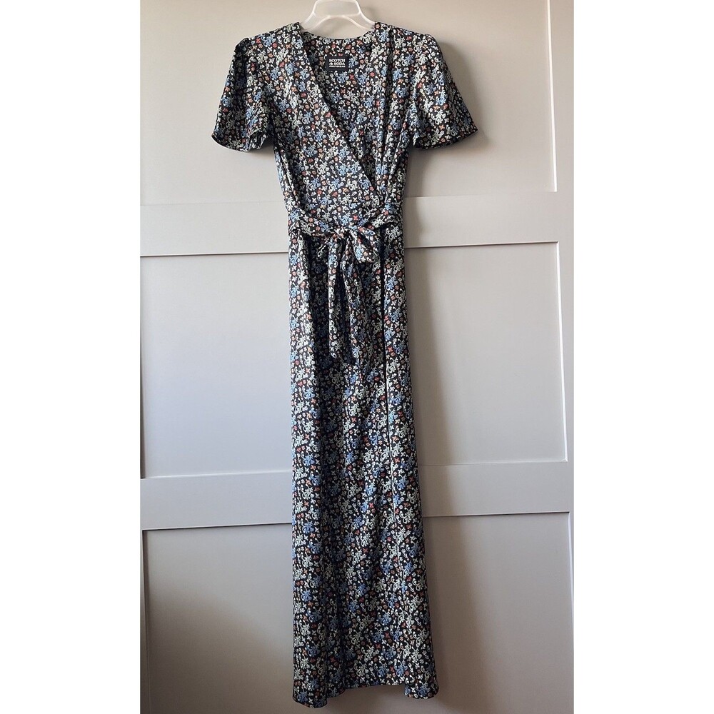 Scotch & Soda Floral Wrap Around Maxi Dress Women Sz XS Black Cottagecore V-Neck